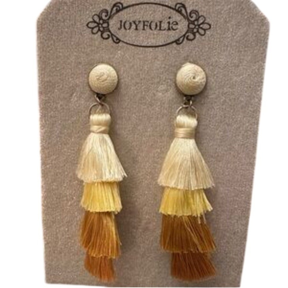 Joyfolie Tiered Cascade Tassel Earrings Sunflower Ombre Gold Tone NEW $60